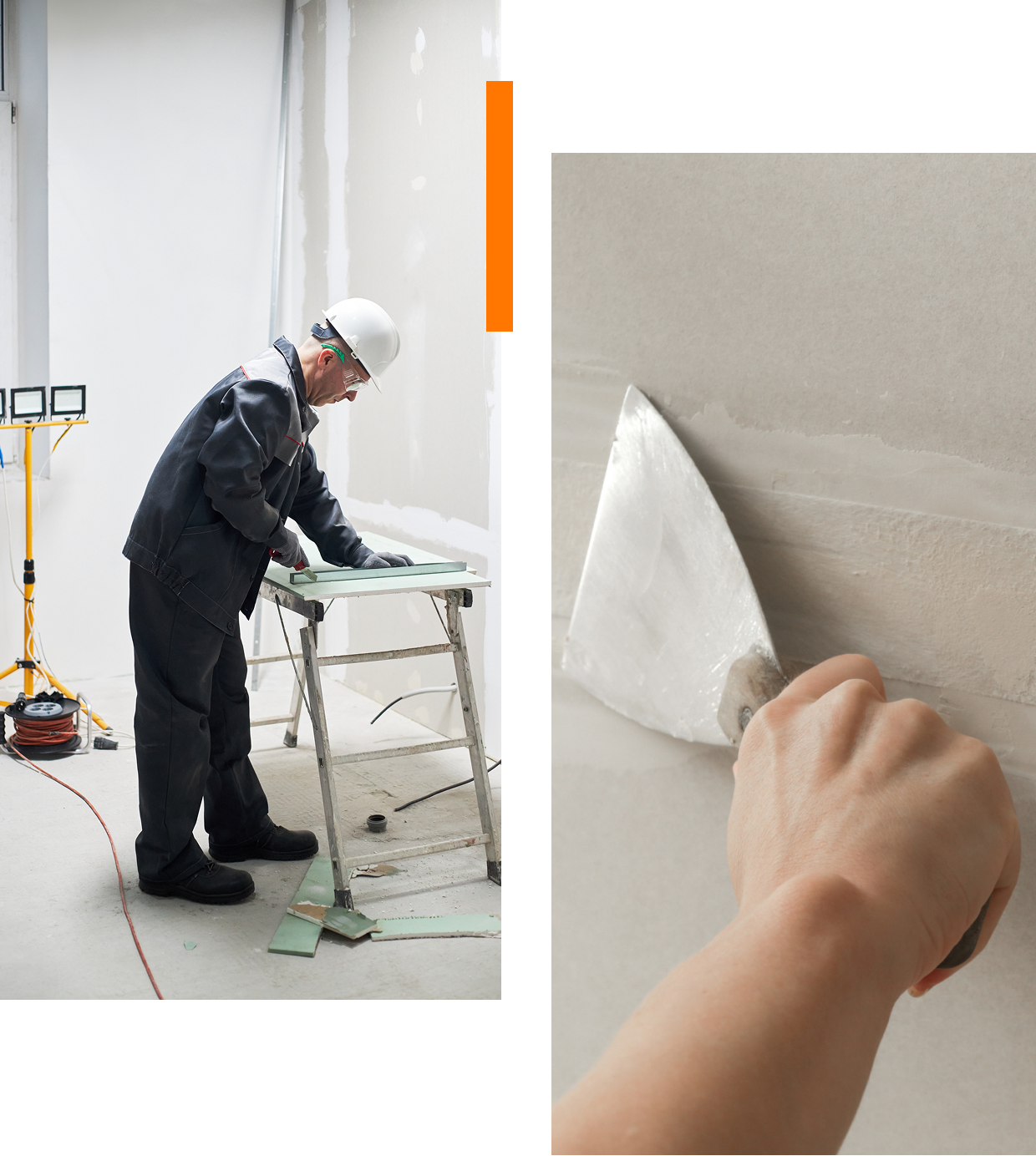 Construction worker preparing drywall