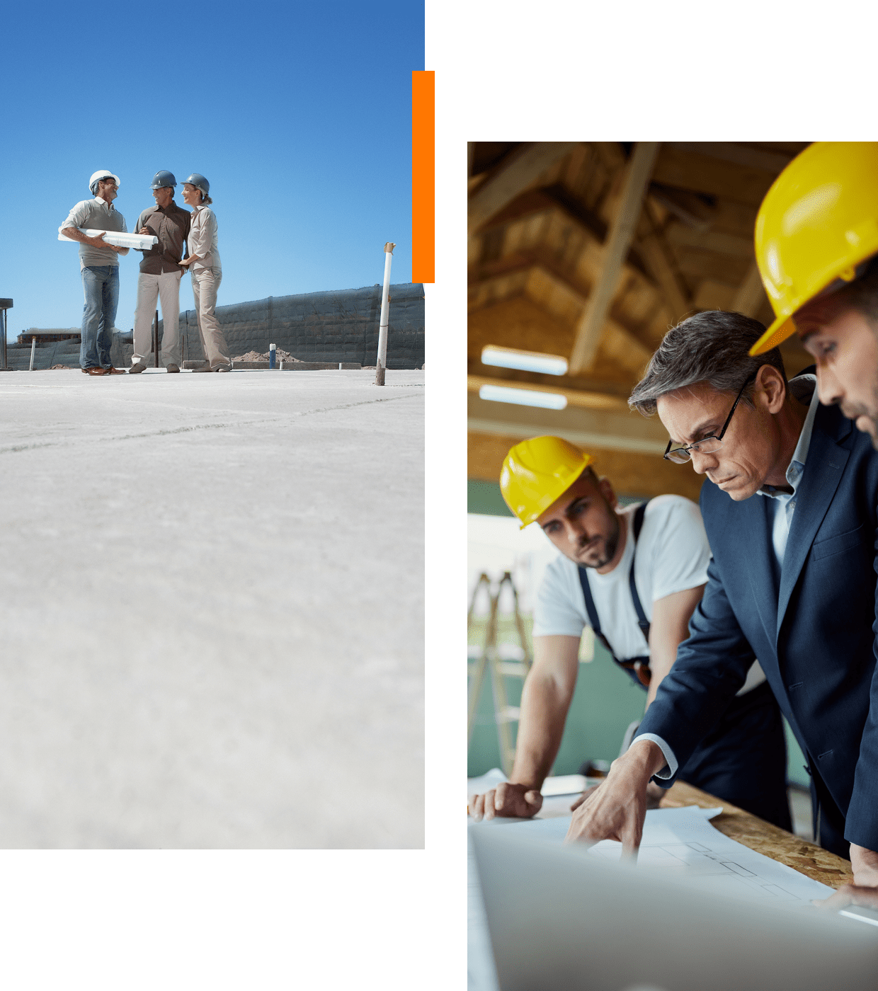 Team collaborating on construction project site